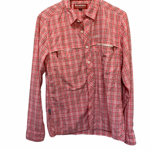 Simms Tops - Simms Plaid Button Front Small Top Pink  Fishing